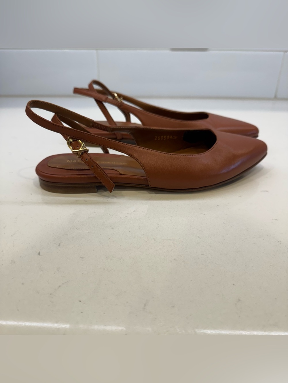 Margaux The Elise Brown Leather Pointed Toe Slingback Flats 38 M US 8